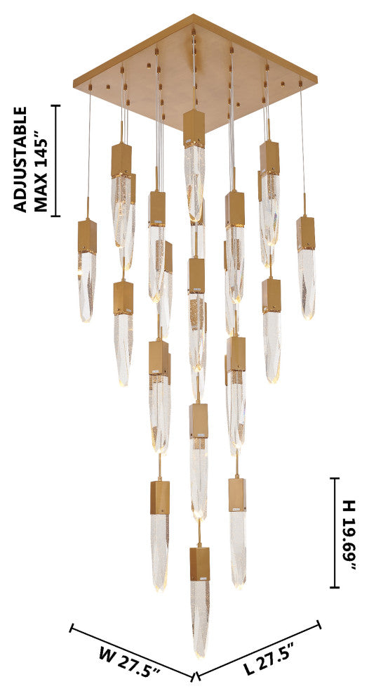 Black Multi-Tiered Linear Chandelier with Crystal Accents, Gold