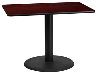 24'' x 42'' Rectangular Mahogany Laminate Table Top with 24'' Round Base