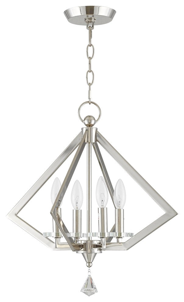 Diamond 4-Light Mini Chandelier, Polished Nickel
