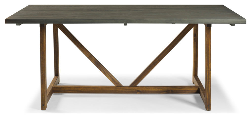 Brennan 72" Solid Wood Trestle Dining Table, Gray/ Brown