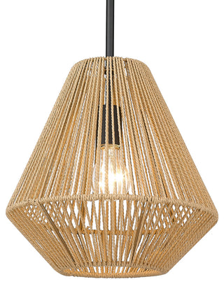 Golden Lighting 6937-M Valentina 12"W Cage Pendant - Matte Black / Natural