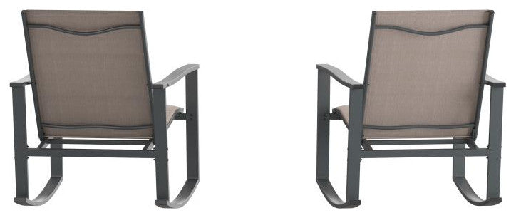 Set of 2 Outdoor Rocking Chairs with Flex Comfort Material and Metal Frame, Brown/Black