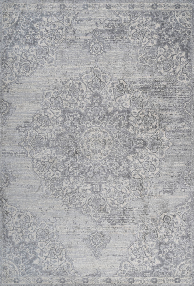 Modern Persian Vintage Moroccan Medallion Area Rug, Light Gray, 3x5