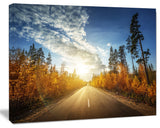 Road in Fall Forest Panorama, Large landscape Canvas Art Print, 60x40