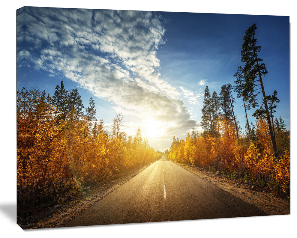 Road in Fall Forest Panorama, Large landscape Canvas Art Print, 60x40