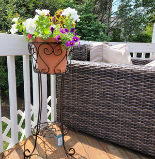 Wrought Iron Round Scroll Standing Floor Planter 30" Classic Vintage Style