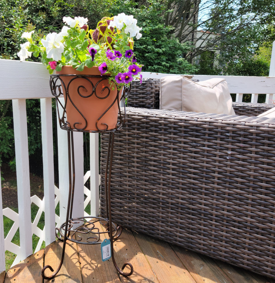 Wrought Iron Round Scroll Standing Floor Planter 30" Classic Vintage Style