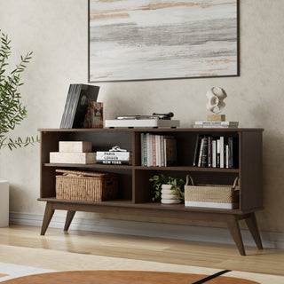 Draper SOLID HARDWOOD Mid Century Low Bookcase, Walnut Brown