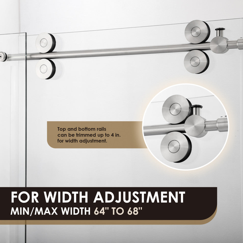 Lazaro Single Sliding Frameless Shower Door, Clear, Brushed Nickel, 68"wx78"h