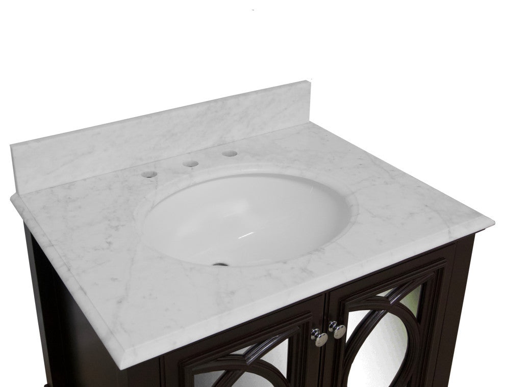Olivia 30" Bathroom Vanity, Chocolate, Carrara Marble