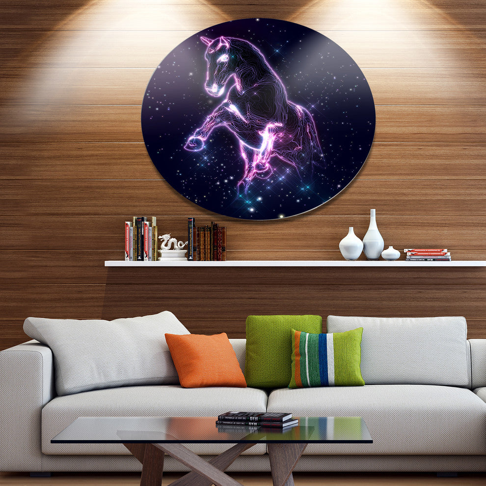Purple Abstract Horse, Animal Round Metal Wall Art, 11"