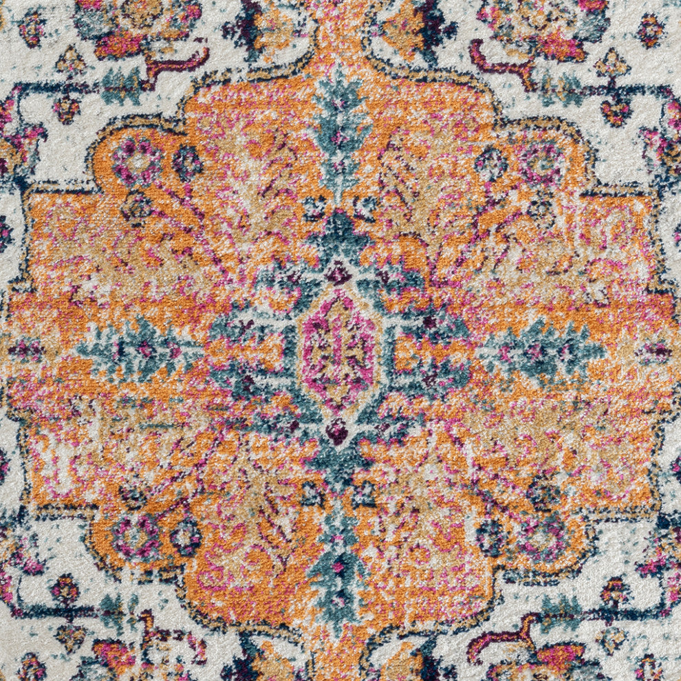 Mateo Blue Orange Boho Medallion Area Rug/Runner, 3' x 8' Runner