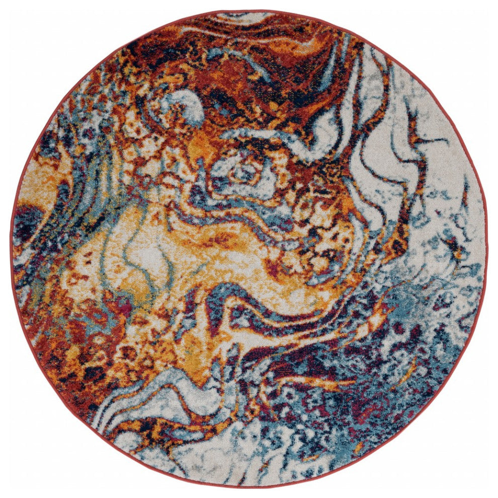 4' Round Brown and Blue Collision Area Rug