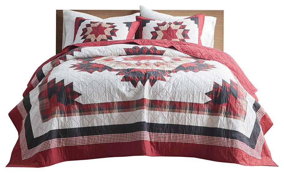 Woolrich Compass Cabin Style Cotton 3-Piece Quilt Set, Red