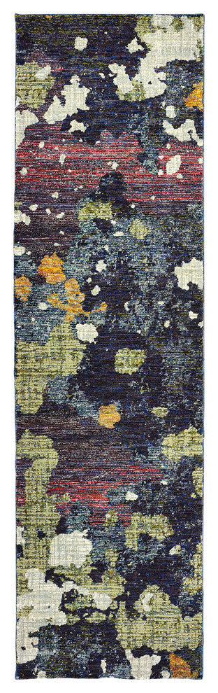 Elements Mottled Stone Navy/Green Area Rug, 2'6"x12'