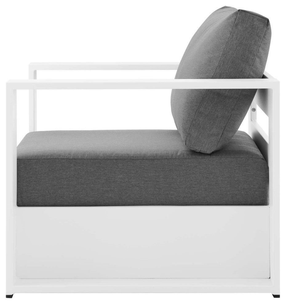 Sectional Sofa Table Set, White Gray, Aluminum, Modern, Outdoor Patio