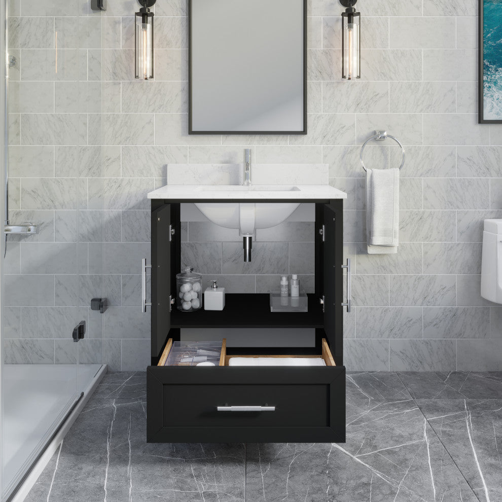 Boulder 30" Single Bathroom Vanity, Espresso With Engineered Stone Top