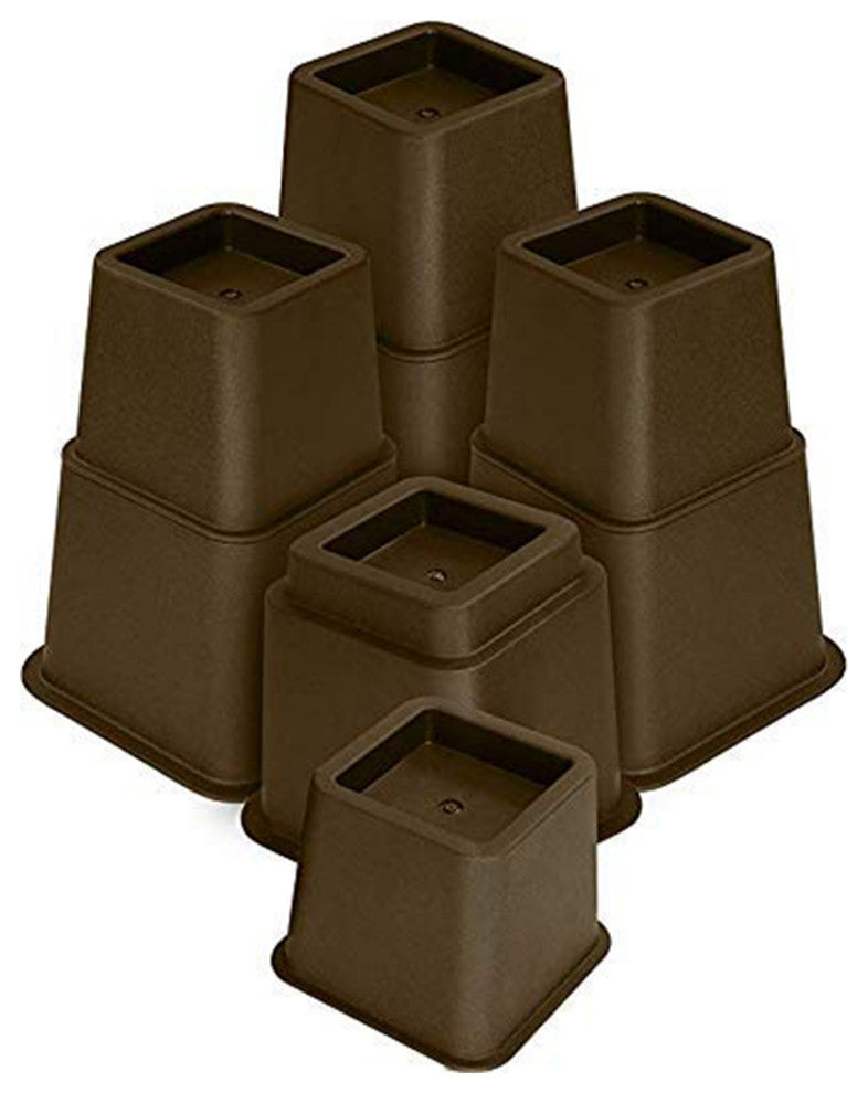 HomeRoots 3" 5" or 8" Brown Adjustable Bed Risers or Furniture Legs Set of 4