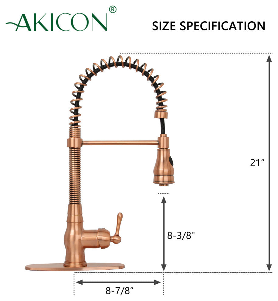 Copper Pre-Rinse Spring Kitchen Faucet with Pull Down Sprayer, Copper