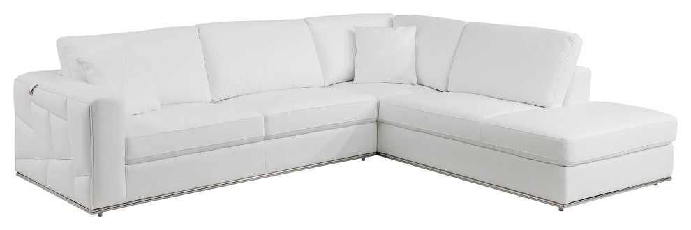 Skylar Genuine Italian Leather Modern Right Arm Facing Chaise Sectional, White