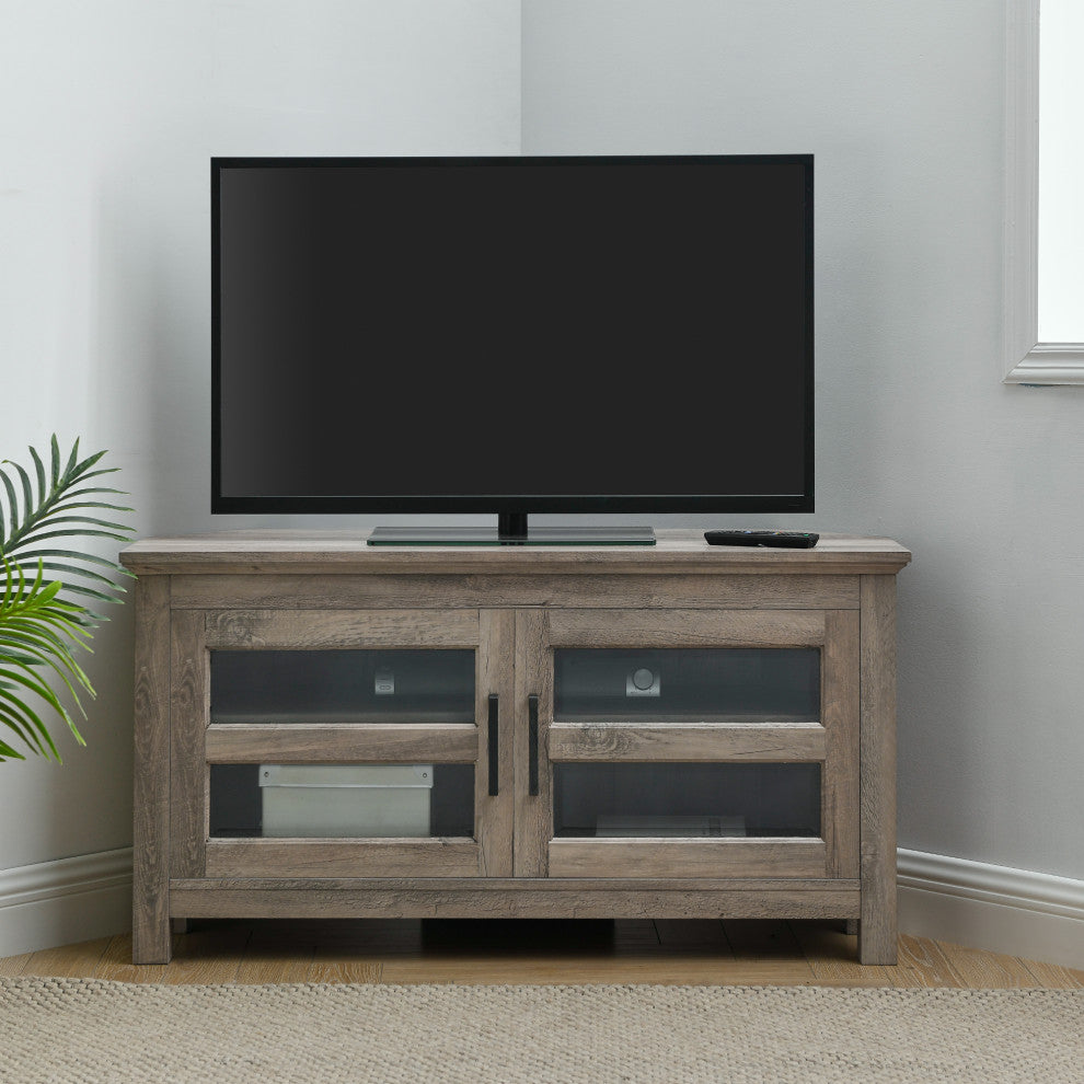 44" Corner Wood TV Console, Gray Wash