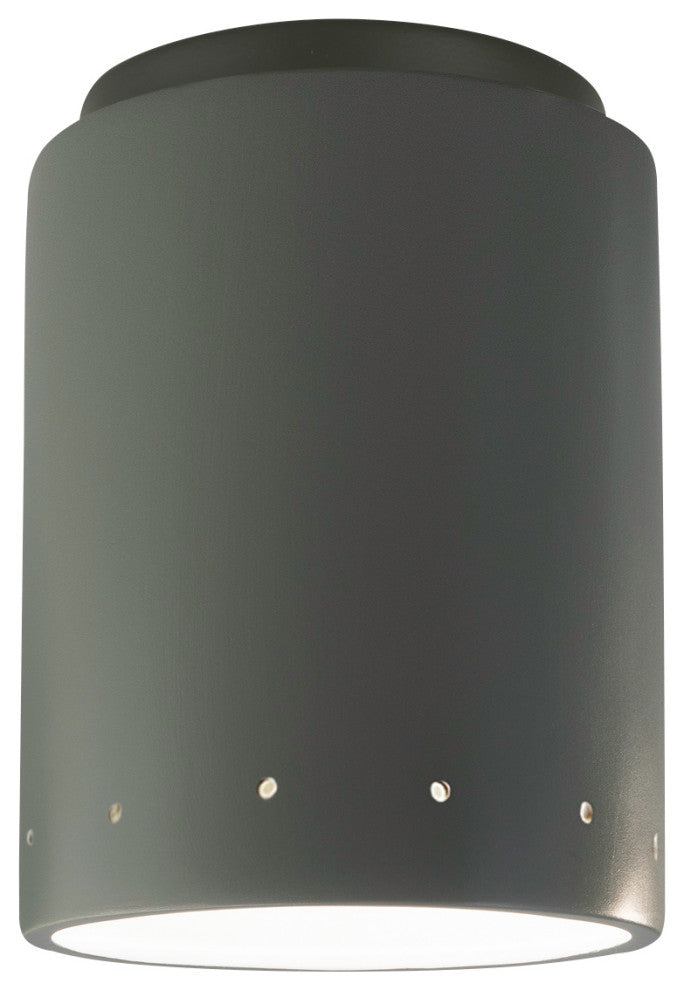 Radiance Cylinder With Perfs Outdoor Flush-Mount, Pewter Green, E26