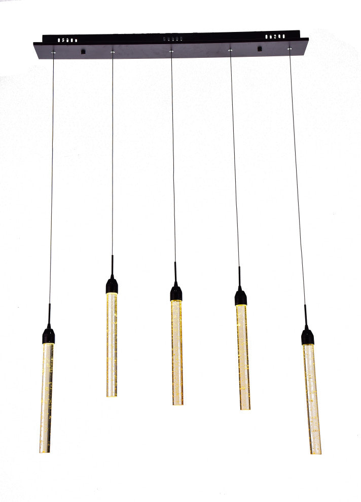 Champagne Bubble Crystal Rod Light Fixture, Dark Brown Hardware