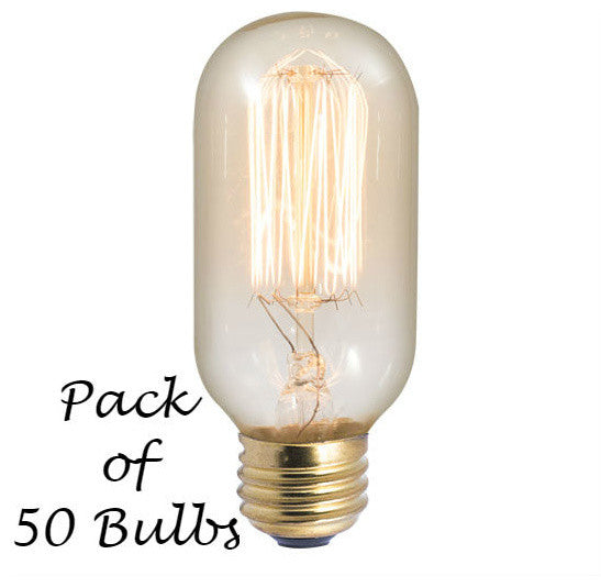 Vintage Edison T14 Tubular Light Bulbs, Clear, 40 Watt, Set of 50