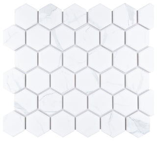 Carrione 2" Hex Matte Carrara Porcelain Floor and Wall Tile