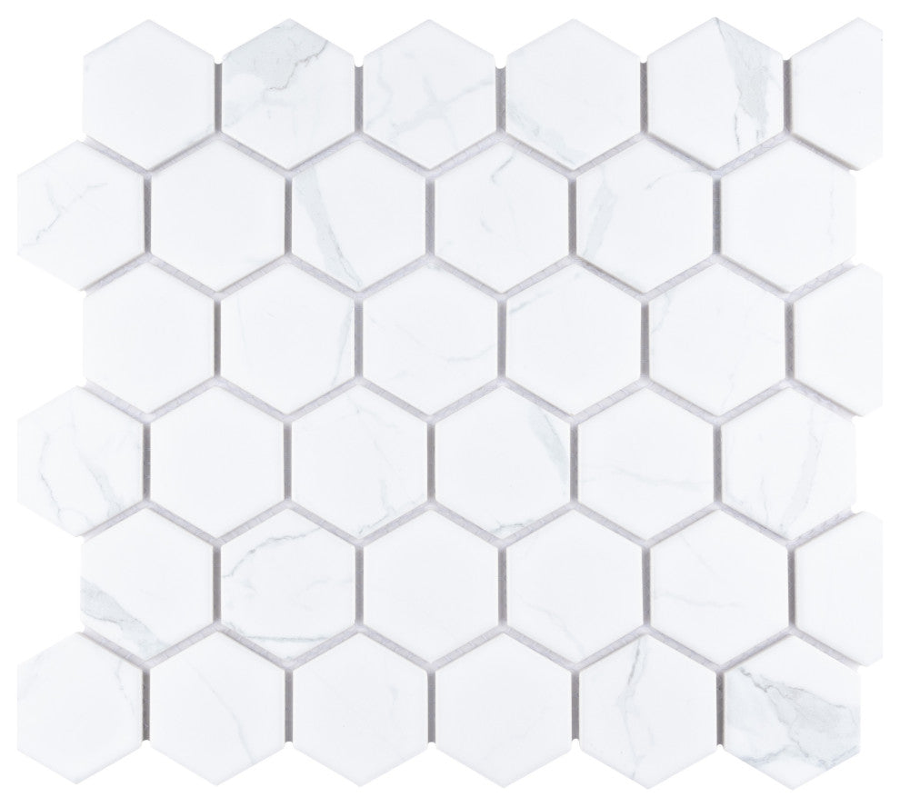 Carrione 2" Hex Matte Carrara Porcelain Floor and Wall Tile