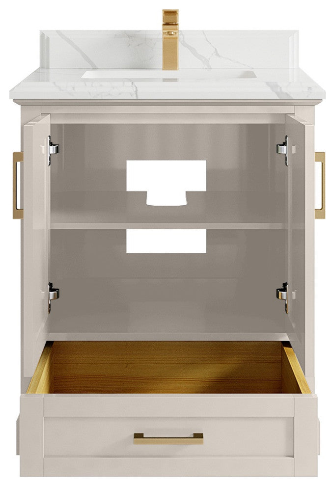 Boston 30" Single Sink Bath Vanity in Fine Grain 1.5" Calacatta Laza