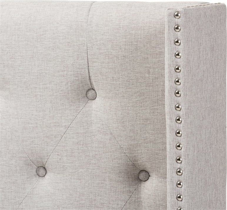 Ally Grayish Beige Fabric Button-Tufted Nail head King Size Winged Headboard