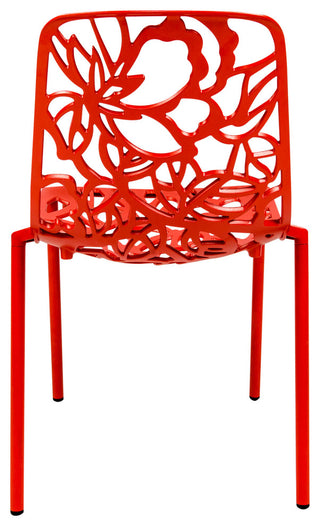 LeisureMod Devon Modern Outdoor Stackable Aluminum Dining Chair, Set of 4, Red