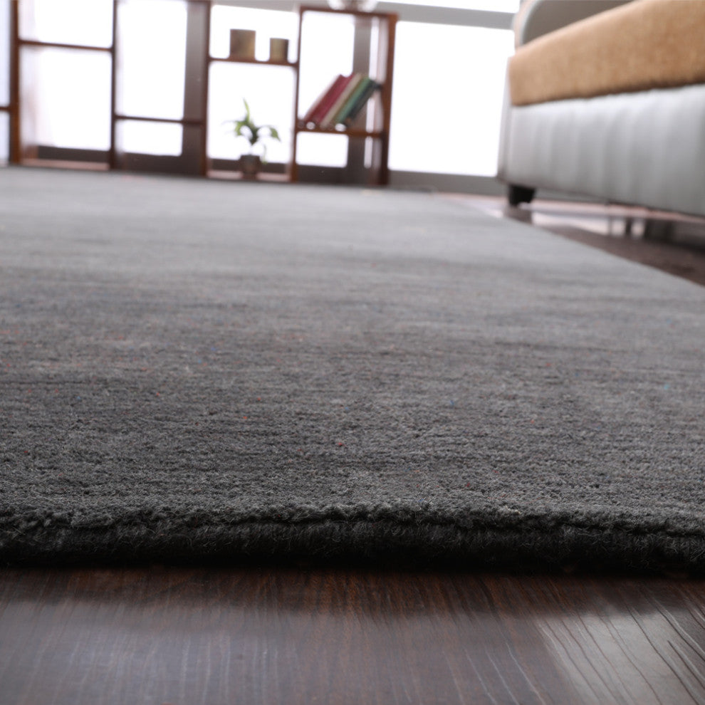 HAND KNOTTED LOOM WOOL ECO - FRIENDLY AREA RUGS - Charcoal,Contemporary