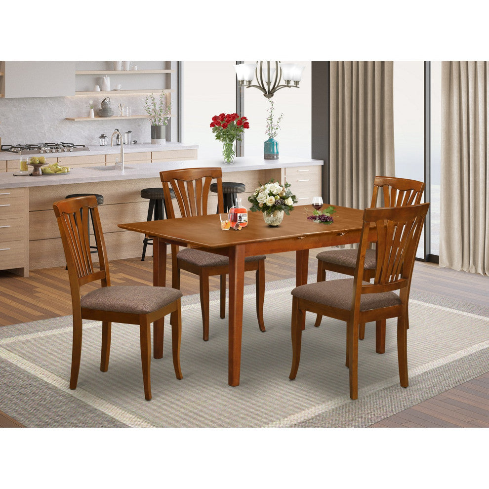 5 Pc Small Dinette Set Table With Leaf And 4 Kitchen Dining Chairs