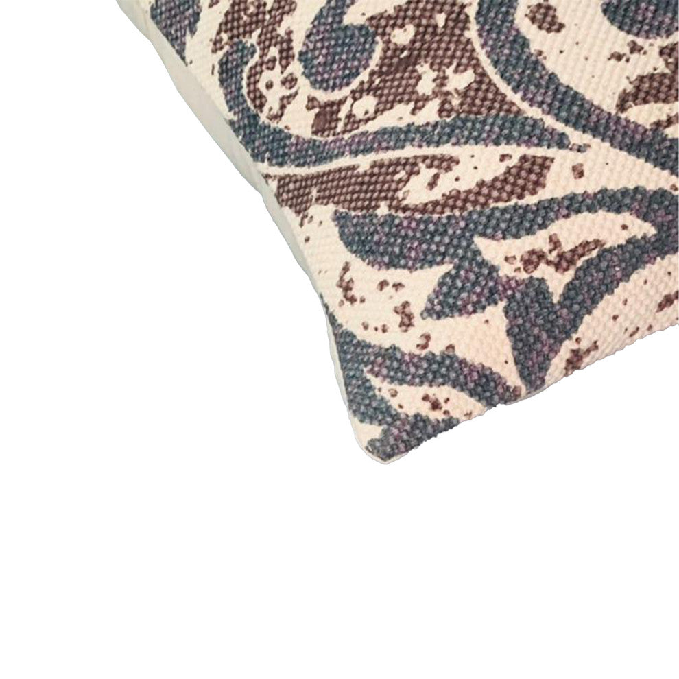 Benzara UPT-268963 Square Accent Throw Pillow, Damask Print, Cream/Blue