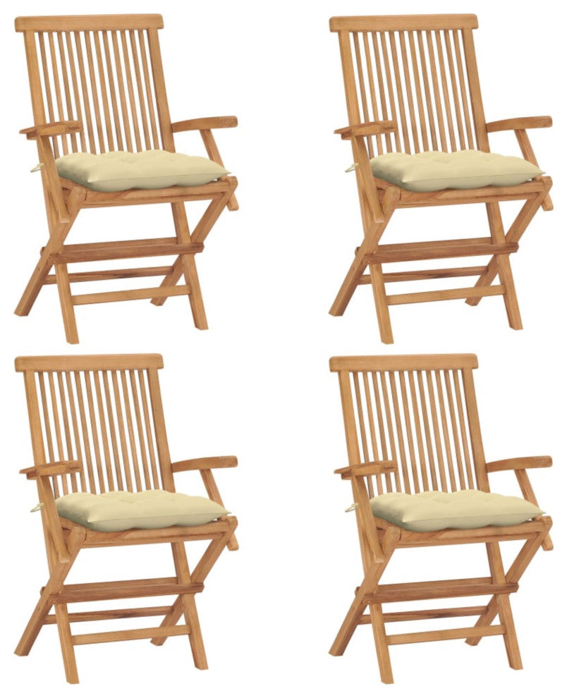 Vidaxl Garden Chairs With Cream White Cushions 4-Piece Set Solid Teak Wood