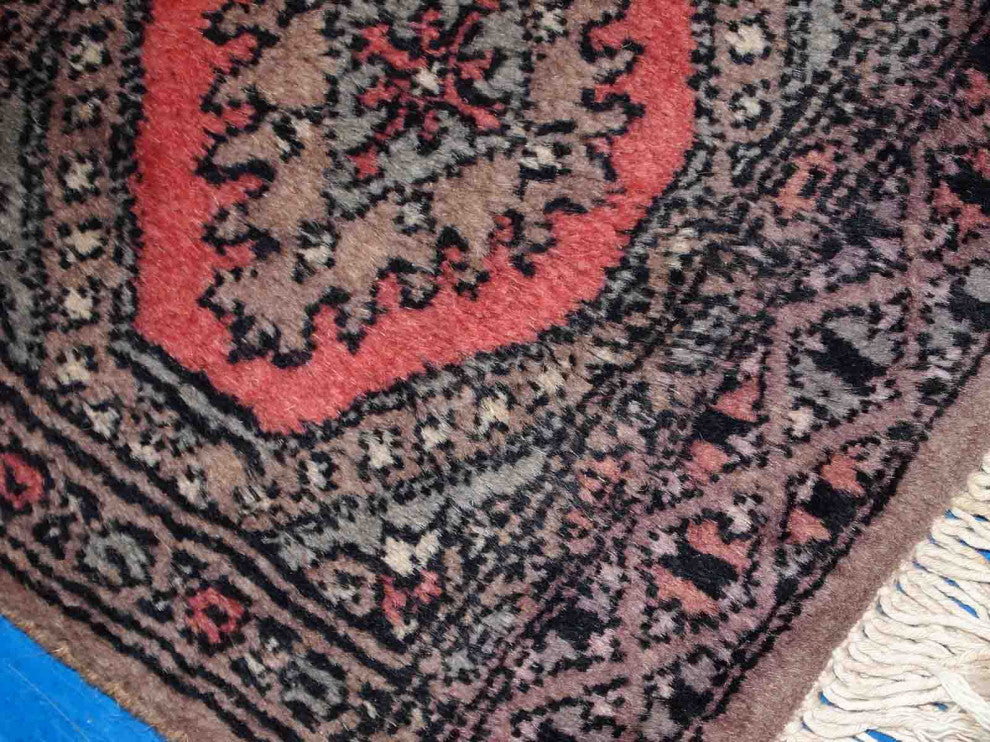Handmade vintage Uzbek Bukhara mat 1' x 1' (31cm x 33cm) 1960s