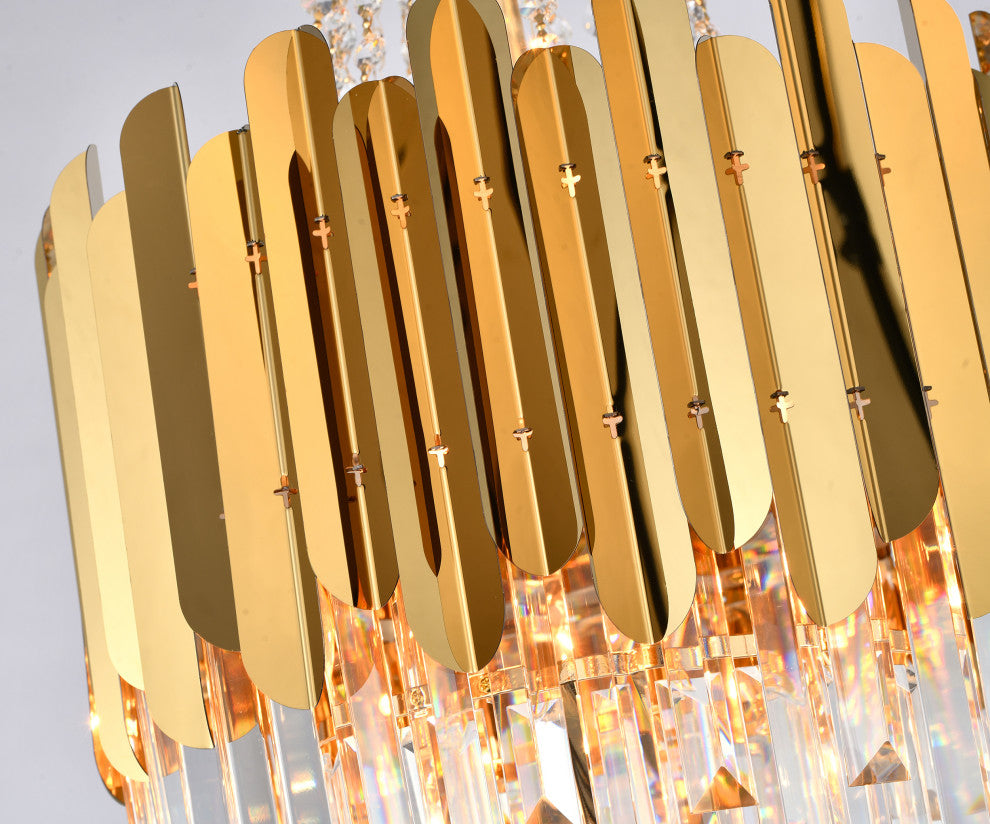 15-Light Gold Stainless Steel Chandelier With Clear Crystals