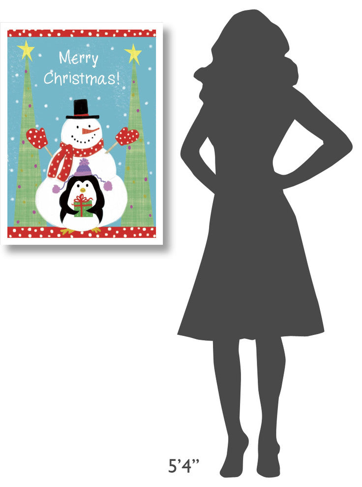"Snowman and Penguin Friends Flag" Digital Paper Print by Farida Zaman, 23"x32"