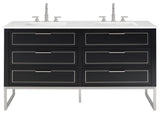 Markham Bathroom Vanity, Midnight Black/Brushed Nickel, 60", White Quartz Top
