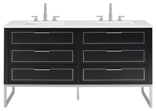 Markham Bathroom Vanity, Midnight Black/Brushed Nickel, 60", White Quartz Top