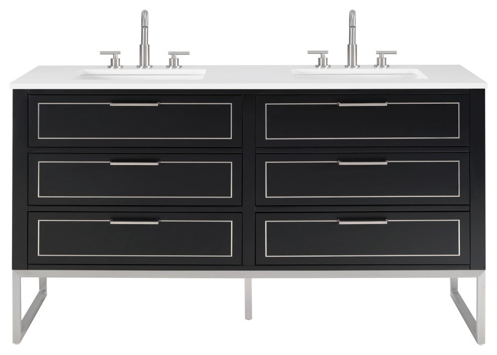 Markham Bathroom Vanity, Midnight Black/Brushed Nickel, 60", White Quartz Top