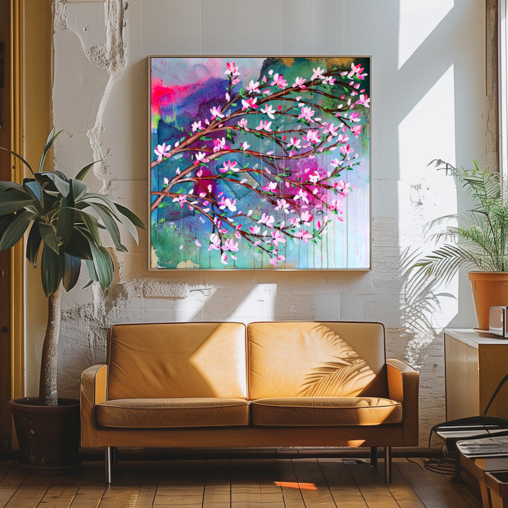 Cherry blossom, Abstract tree art, japanese magnolia painting, blossom tree art