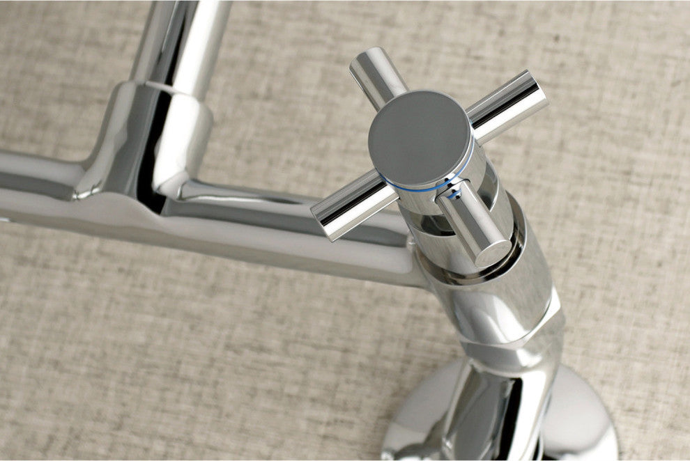Kingston 8" Adjustable Center Wall Mount Kitchen Faucet, Polished Chrome