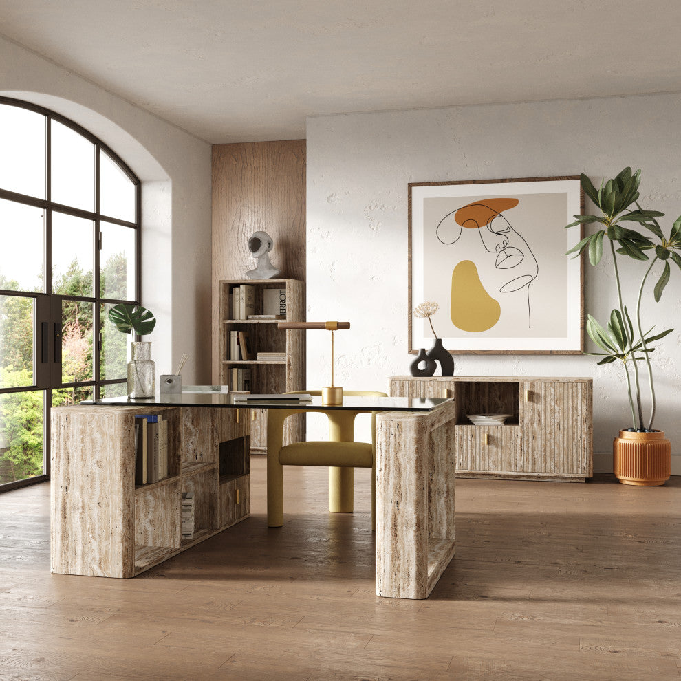 Nova Domus Roma Modern Glass, Travertine Reversible Desk