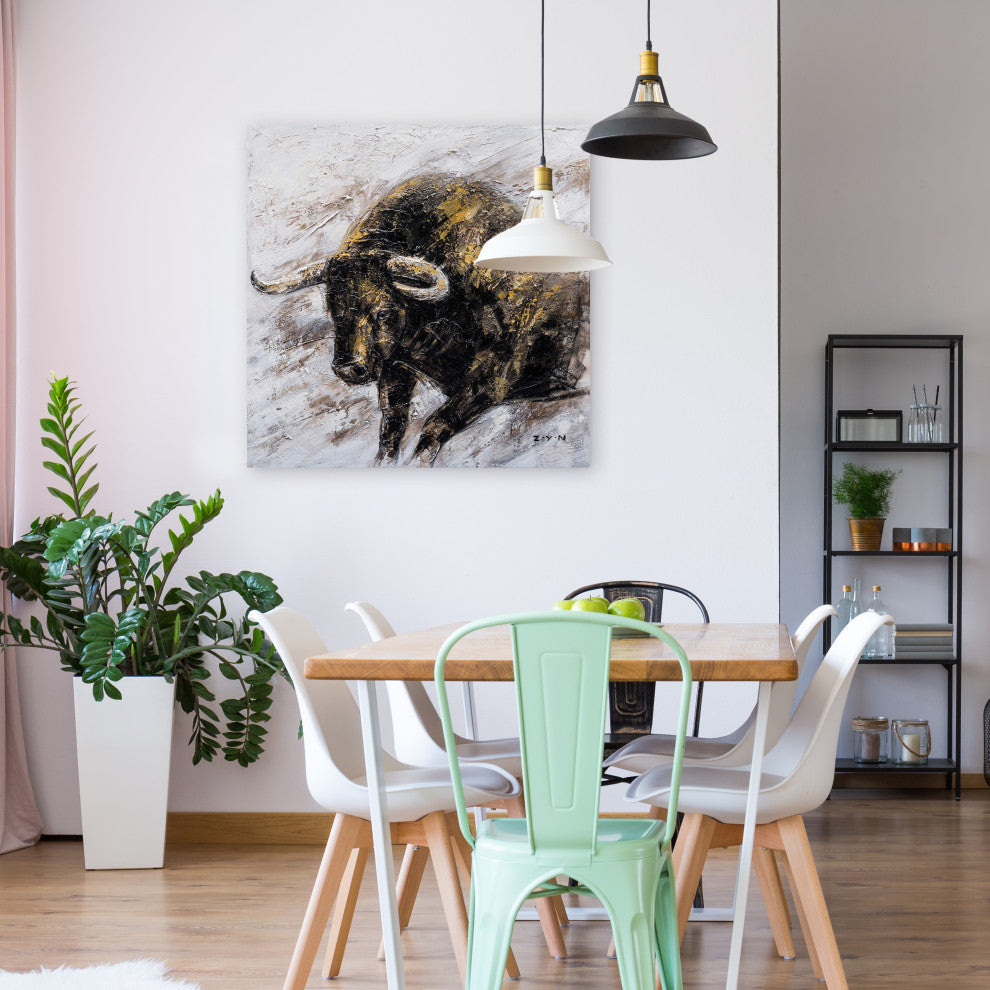 "Wall Street Bull Hand Painted" Canvas Artwork, 40"x40"