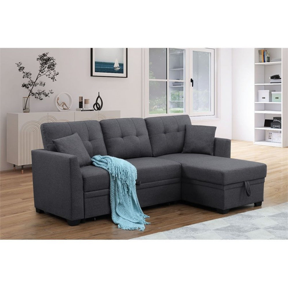 Alexent 3-Seat Modern Fabric Sleeper Sectional Sofa with Storage in Dark Gray