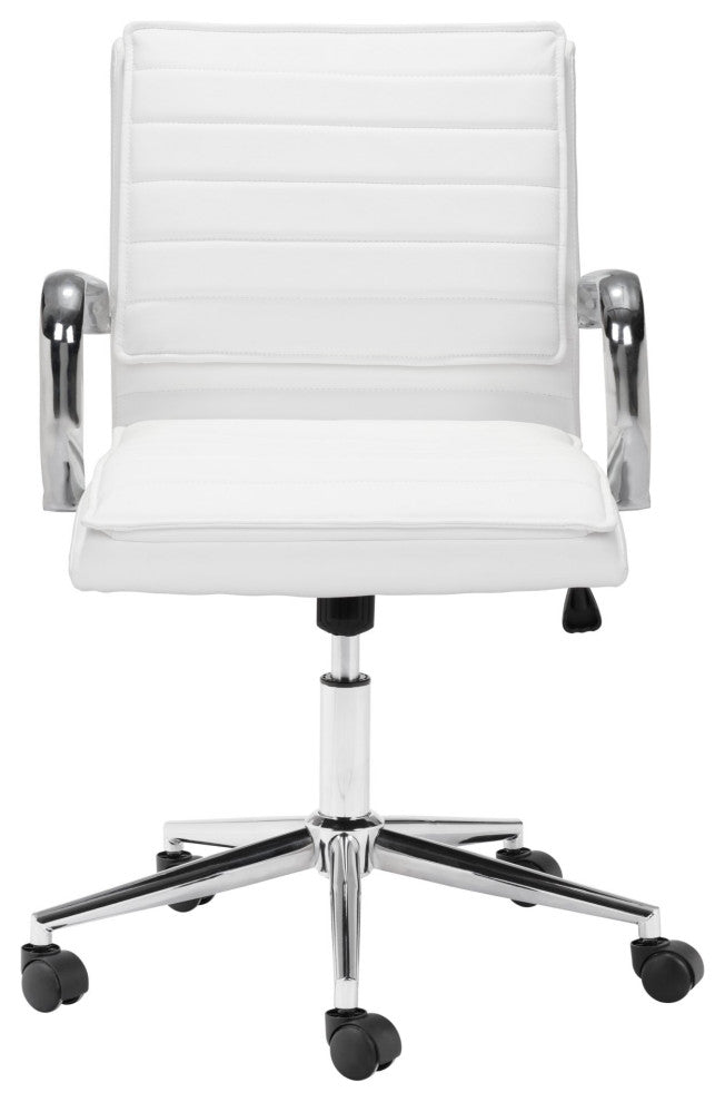 Computer Chair, Faux Vinyl Leather, Steel, White, Chrome, Home Business Office