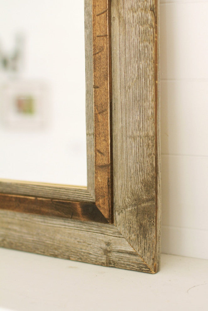 Rustic Mirror, Hobble Creek Style Barnwood With Alder Overlay, 32"x38"
